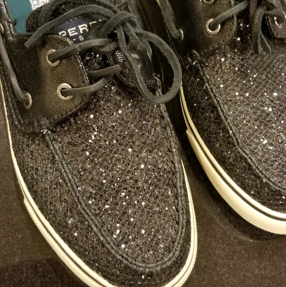 Sperry Black Glitter Bahama Flats 8.5m